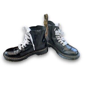 Dr. Doc Marten Black Leather Boots Lace + Zip Up US Men 4 Women 5